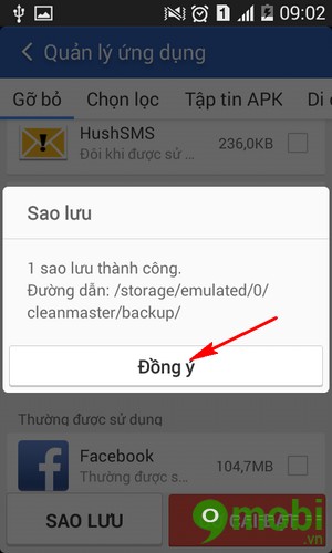 Sao lưu ứng dụng bằng Clean Master trên Android