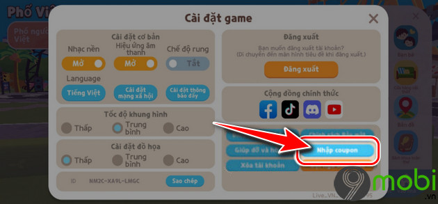 cach nhap code play together thang 9 2023 tren dien thoai