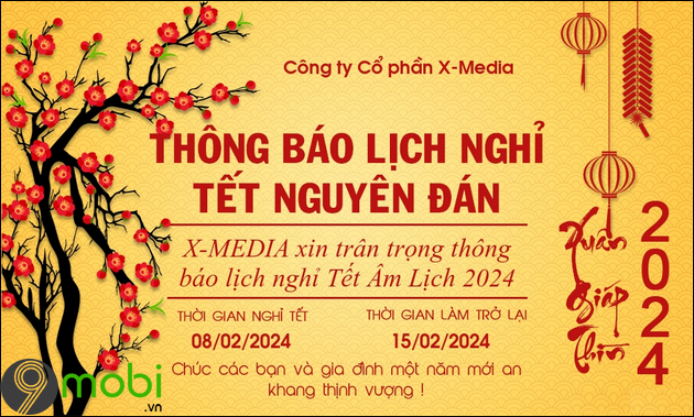 mẫu banner thông báo nghỉ Tết Giáp Thìn 2024 cho doanh nghiệp