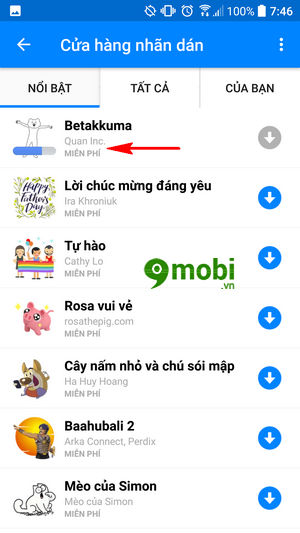Cách tải Sticker Betakkuma trên Facebook Messenger