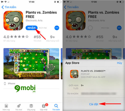 cach cai va choi plants vs zombies tren iphone 3