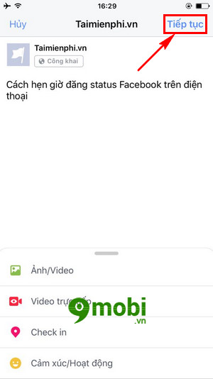 cach hen gio dang status facebook tren dien thoai iphone android 3