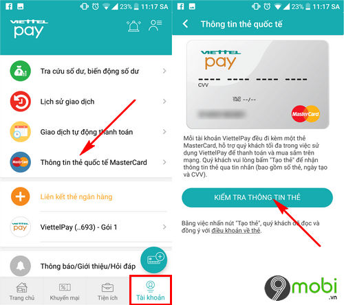 Cách tạo thẻ thanh toán quốc tế MasterCard bằng ViettelPay