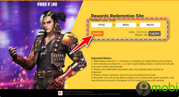 redeem code game free fire thang 1/2022