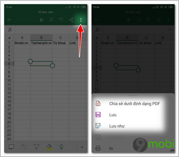 cach tao file excel tren dien thoai android 10
