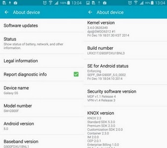 thời gian cập nhật Android 5.0 của Galaxy S5