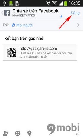 Chia sẻ mã QR Code Gas lên Facebook