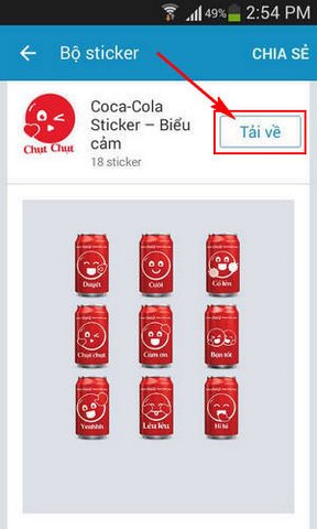Hướng dẫn cài đặt sticker Coca Cola trên Zalo