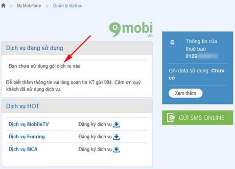 Kiểm tra dịch vụ Mobifone, check gói cước MobiPhone đang sử dụng, Mobi