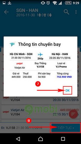 san ve may bay gia re tren android