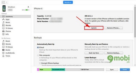 Nâng cấp iOS 10.2 qua iTunes, cách update iOS 10.2 trên máy tính
