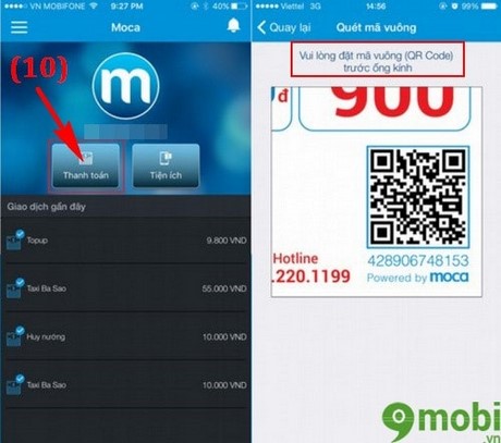 Sử dụng Moca, ứng dụng thanh toán trên di động trên điện thoại