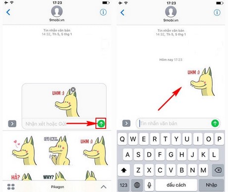su dung sticker rong pikachu tren iphone