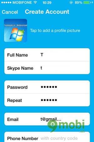 Tạo tài khoản Skype trên iOS với iPhone 6 plus, 6, ip 5s, 5, 4s, 4